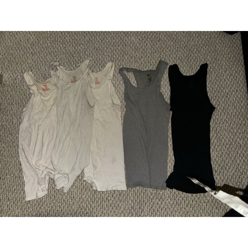 Hanes Men’s Tank Top Lot 5-Pack Small White Gray Black Ribbed Cotton A-Shirts